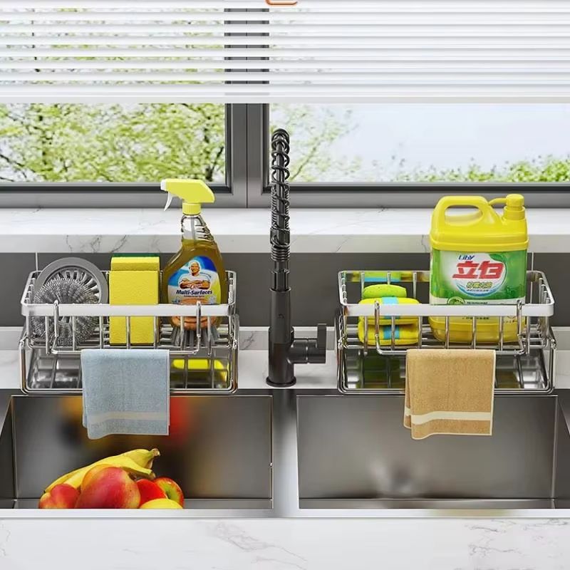 Small Kitchen Rag Shelf No Hole Installation Kitchen Storage Shelf Detergent Storage Drainage Rack Household Spice Rack