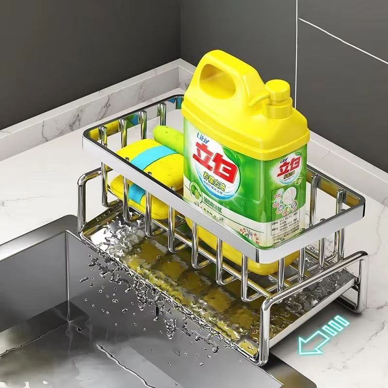 Small Kitchen Rag Shelf No Hole Installation Kitchen Storage Shelf Detergent Storage Drainage Rack Household Spice Rack