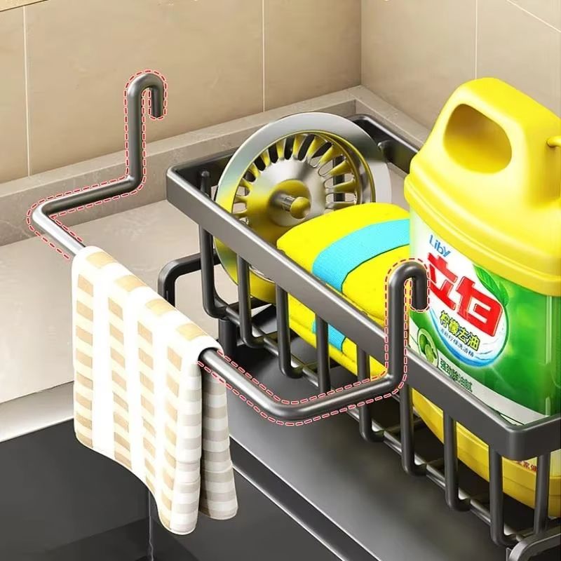 Small Kitchen Rag Shelf No Hole Installation Kitchen Storage Shelf Detergent Storage Drainage Rack Household Spice Rack