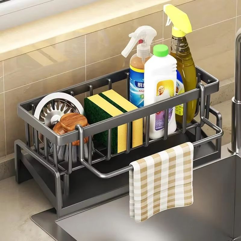 Small Kitchen Rag Shelf No Hole Installation Kitchen Storage Shelf Detergent Storage Drainage Rack Household Spice Rack