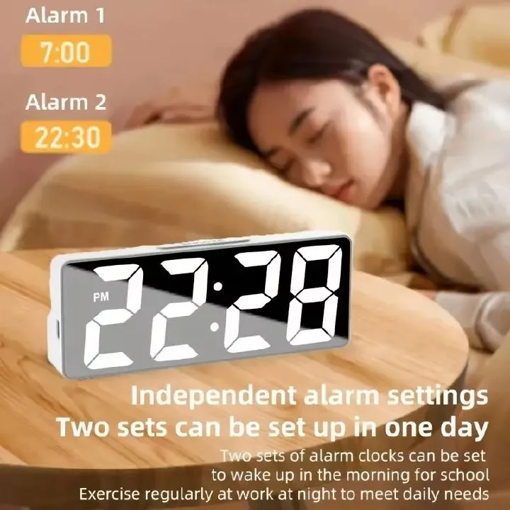 Luminous mirror clock ins desktop clock schedule display desktop ornament LED digital display electronic alarm clock