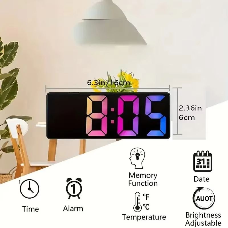 Luminous mirror clock ins desktop clock schedule display desktop ornament LED digital display electronic alarm clock