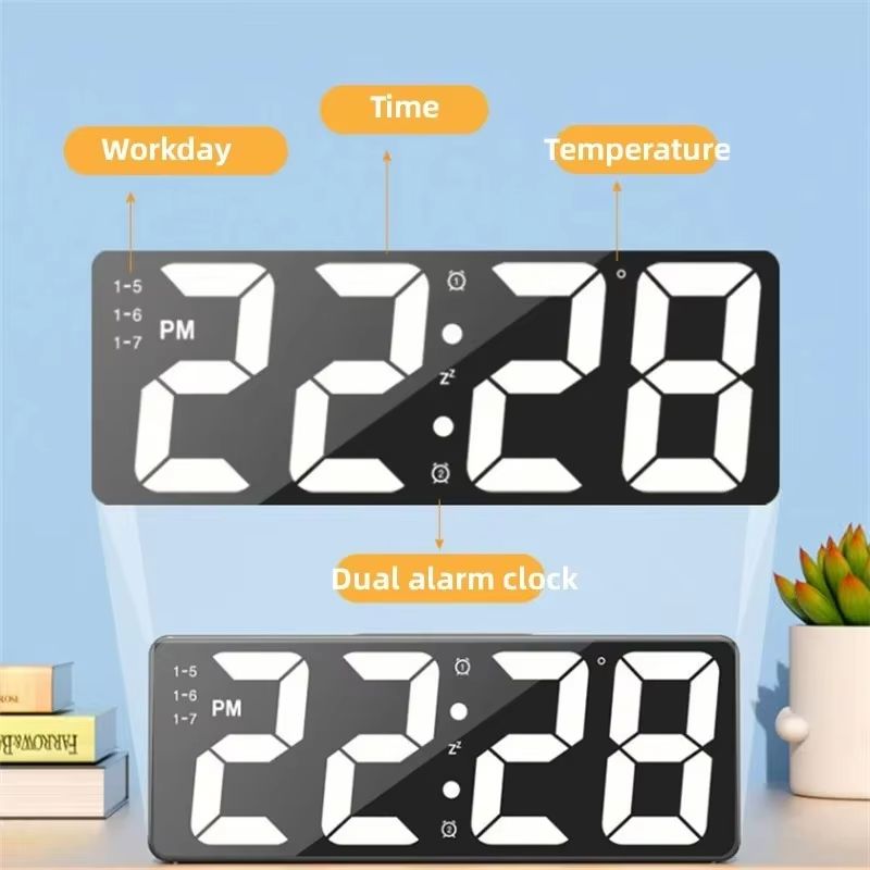 Luminous mirror clock ins desktop clock schedule display desktop ornament LED digital display electronic alarm clock