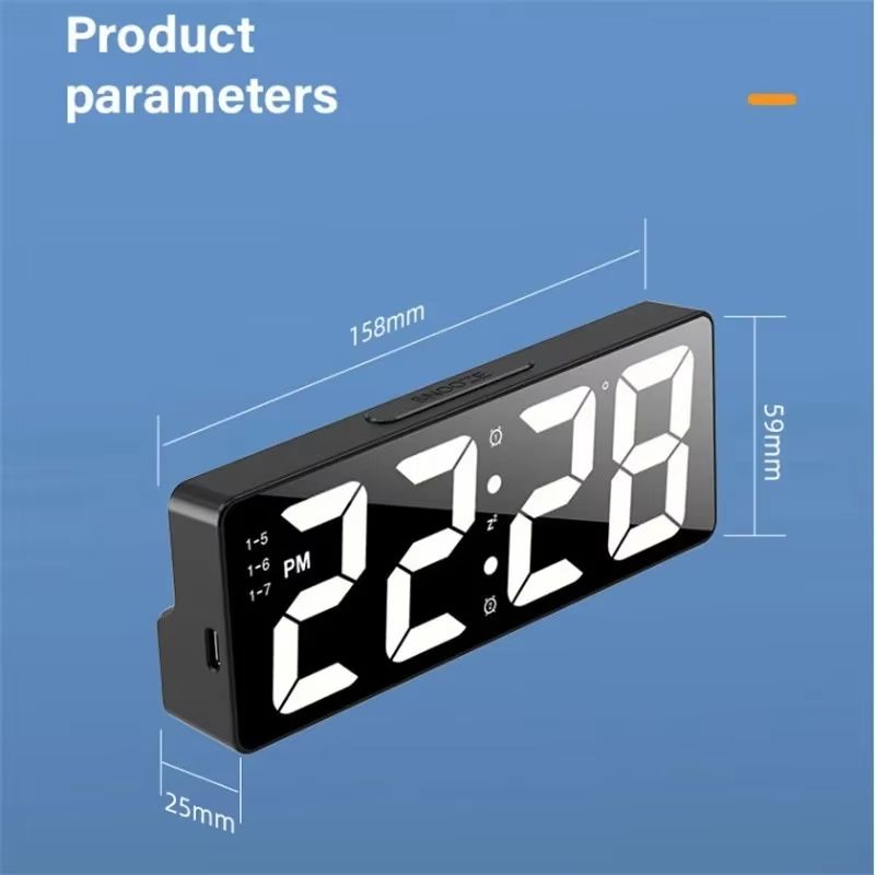 Luminous mirror clock ins desktop clock schedule display desktop ornament LED digital display electronic alarm clock