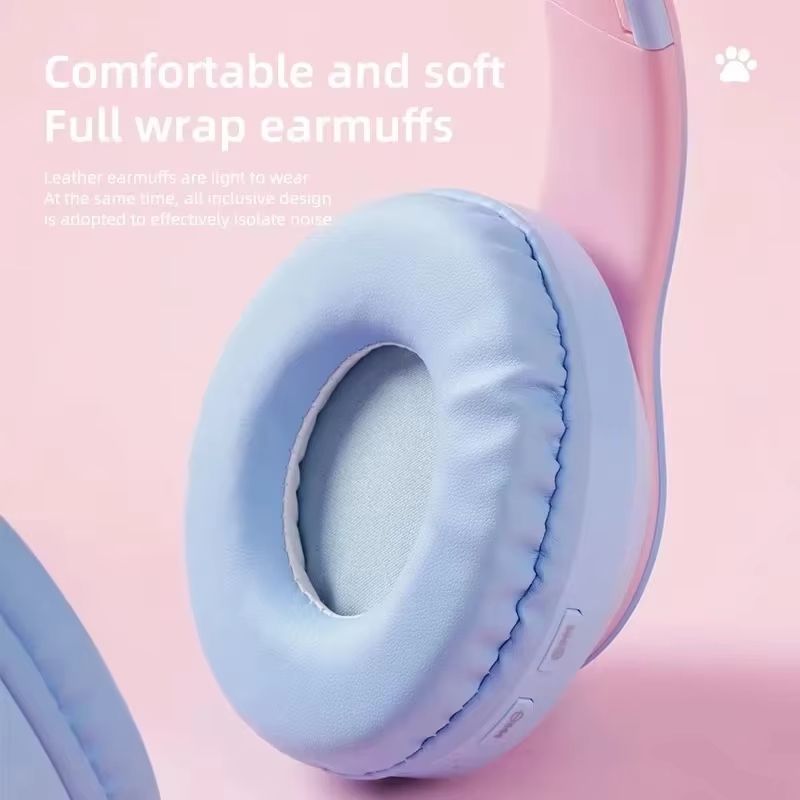 Cute Cat Bluetooth Light Headphones Wireless Bluetooth Earphone with HD Mic Hifi Stereo Music Gamer Headsets gifts for kids