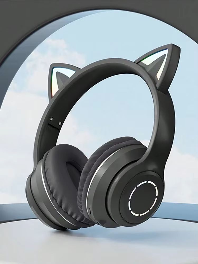 Cute Cat Bluetooth Light Headphones Wireless Bluetooth Earphone with HD Mic Hifi Stereo Music Gamer Headsets gifts for kids