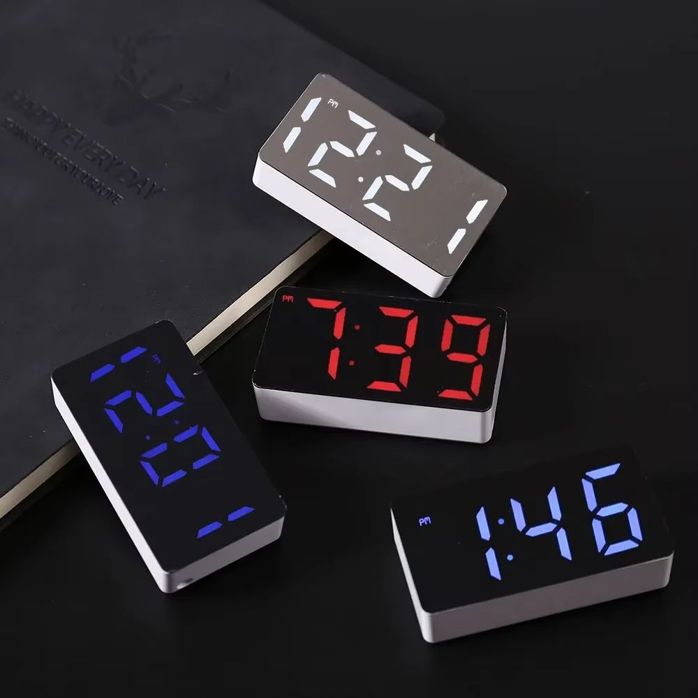 LED digital mirror alarm 12/24 hours digital date display night mode snooze function mirror alarm clock desktop decoration