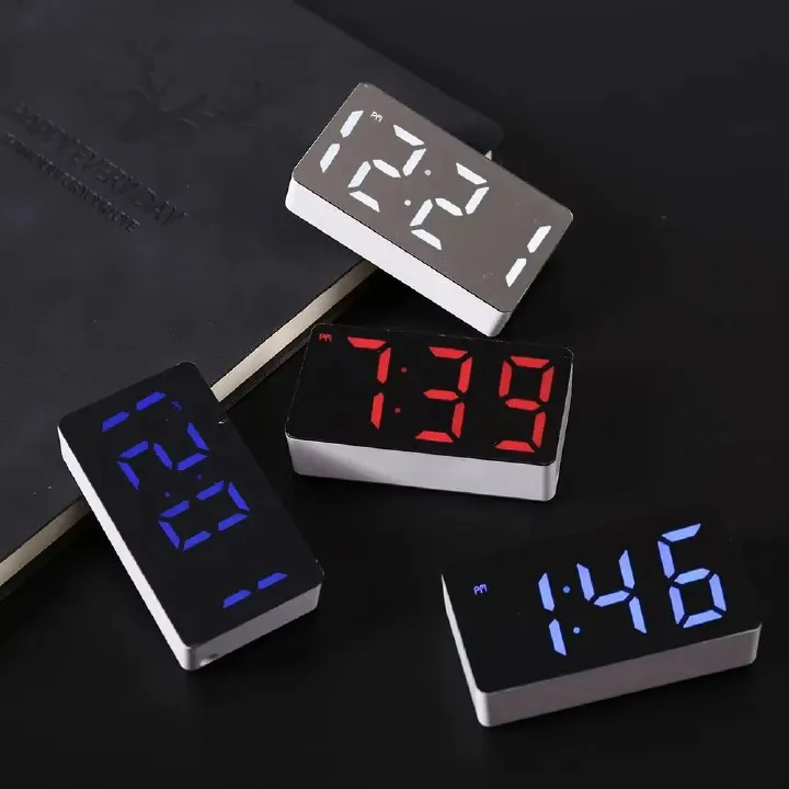 LED digital mirror alarm 12/24 hours digital date display night mode snooze function mirror alarm clock desktop decoration