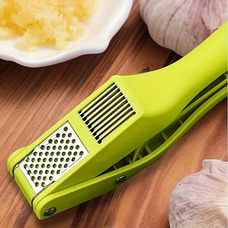 2-in-1 Multifunctional Garlic Press - Easy Grip, Manual Food Processor for Mincing & Slicing Garlic, Durable Plastic Squeezer