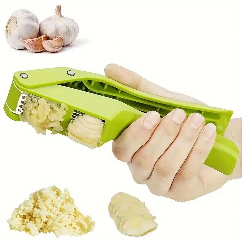 2-in-1 Multifunctional Garlic Press - Easy Grip, Manual Food Processor for Mincing & Slicing Garlic, Durable Plastic Squeezer