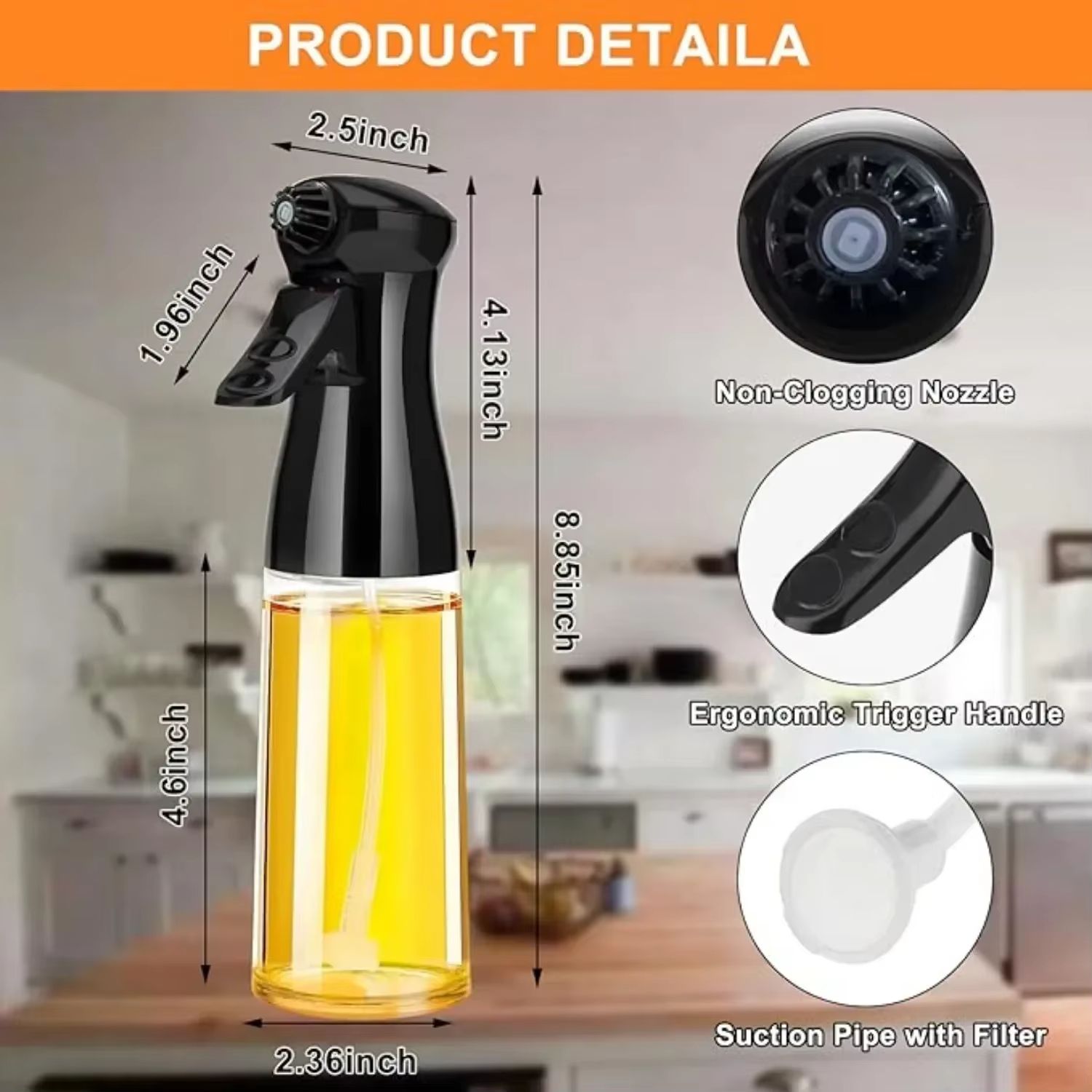 200ml Oil Spray Bottle Kitchen Cooking Olive Oil Dispenser Camping BBQ Baking Vinegar Soy Sauce Sprayer Containers Kitchen Tool