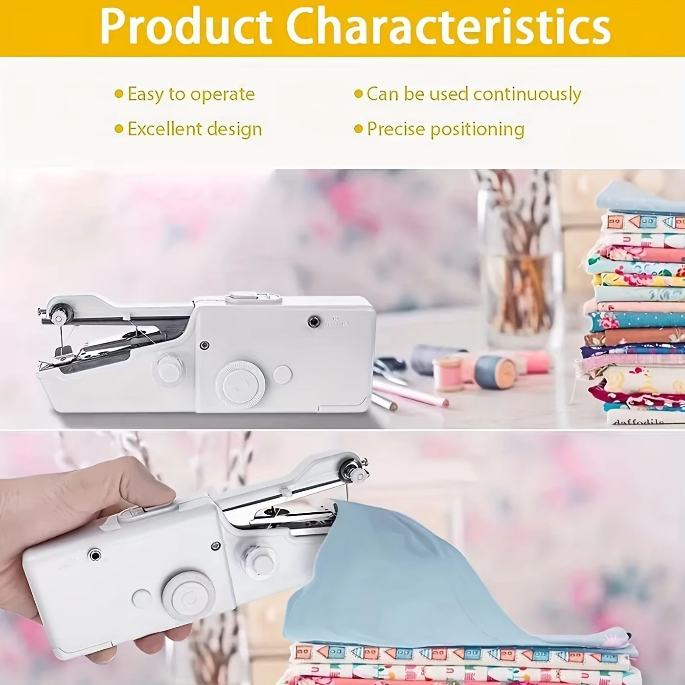 1pc Mini Portable Handheld Sewing Machine, Quick Stitch Tool for Fabric, Cloth, Clothing