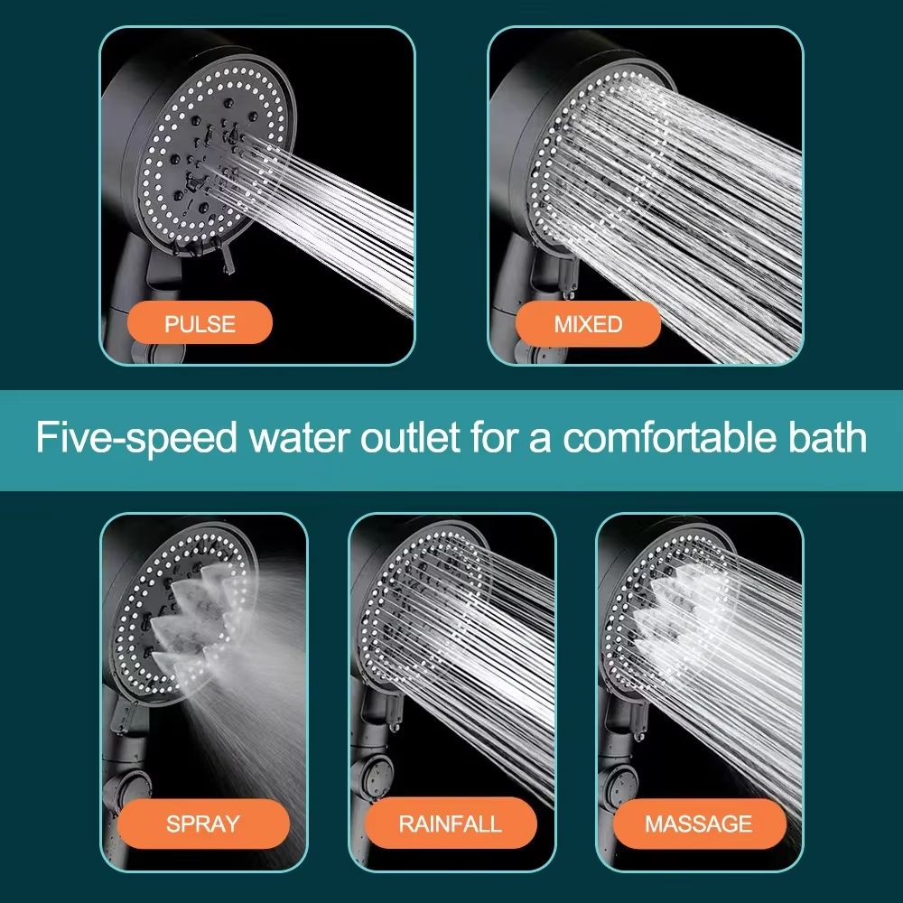 High Pressure Shower Head with Filter Handheld Adjustable 6 Speed Water Outlet Showerhead Large Flow Bathroom Accessories