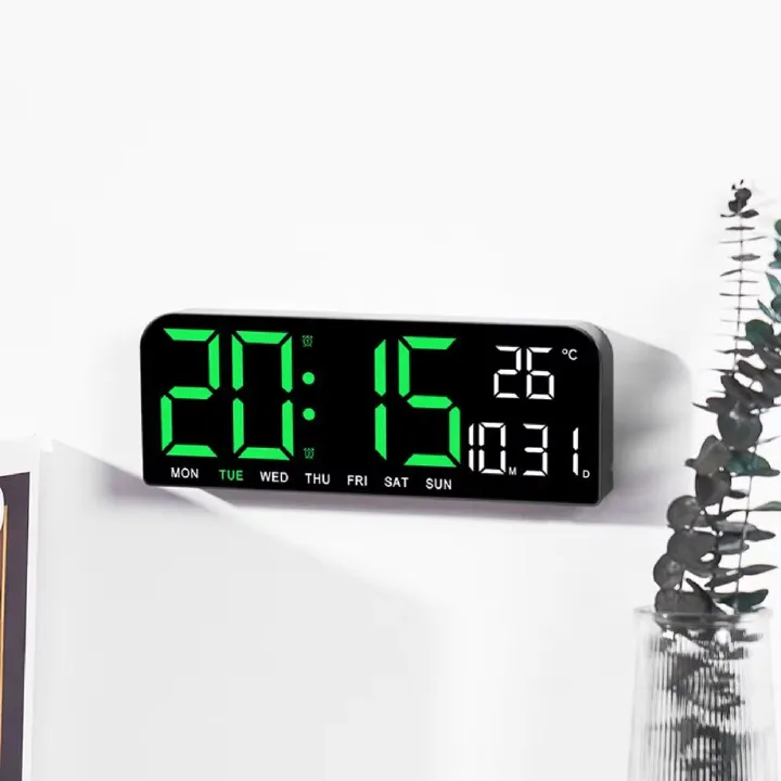Brightness Adjustment LED Digital Wall Clock 12/24H Format Date Week Alarm Clock Auto-Dimmer Countdown Function