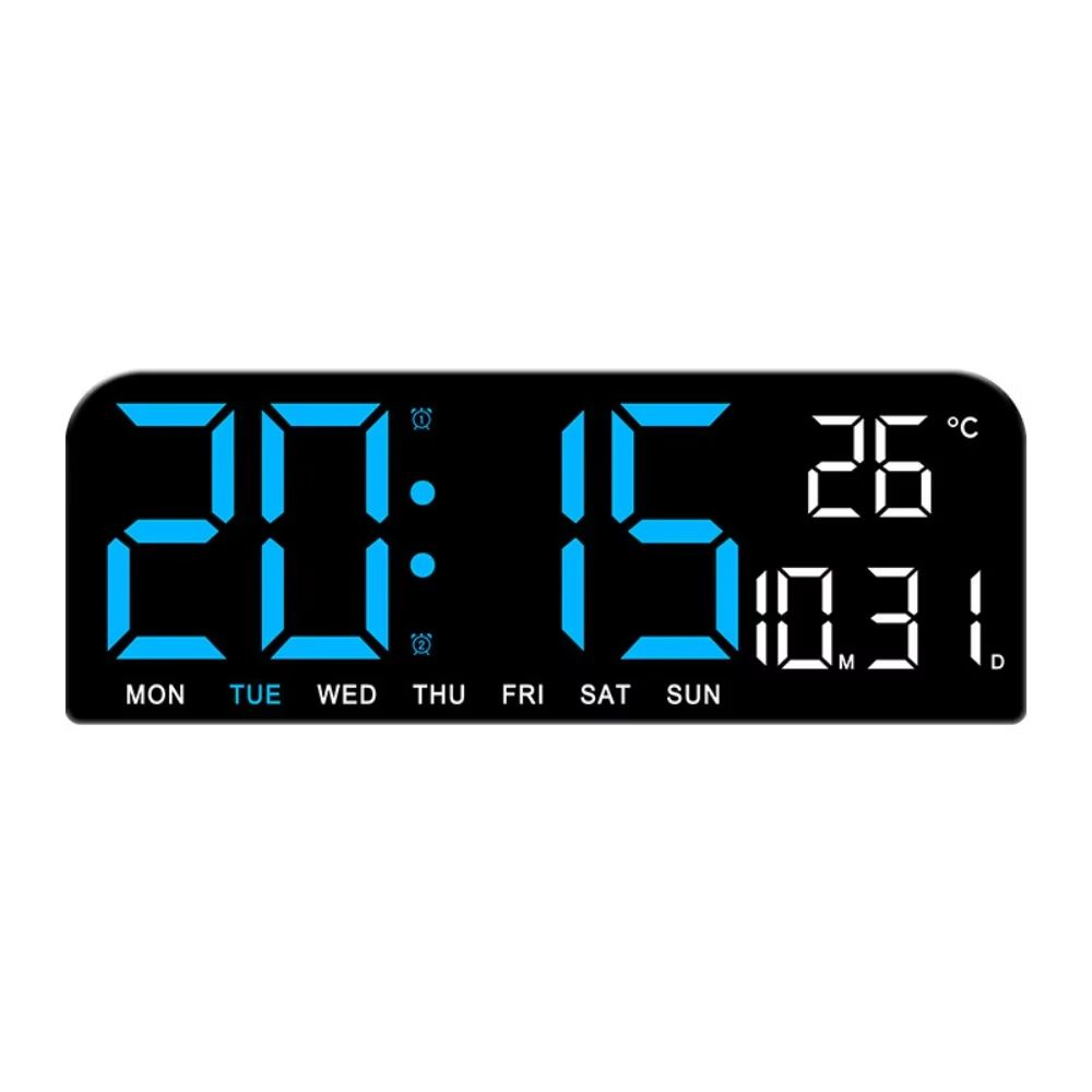 Brightness Adjustment LED Digital Wall Clock 12/24H Format Date Week Alarm Clock Auto-Dimmer Countdown Function