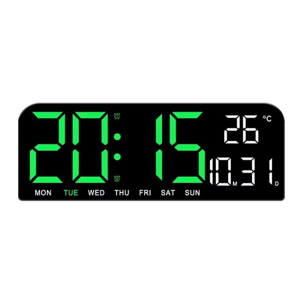 Brightness Adjustment LED Digital Wall Clock 12/24H Format Date Week Alarm Clock Auto-Dimmer Countdown Function