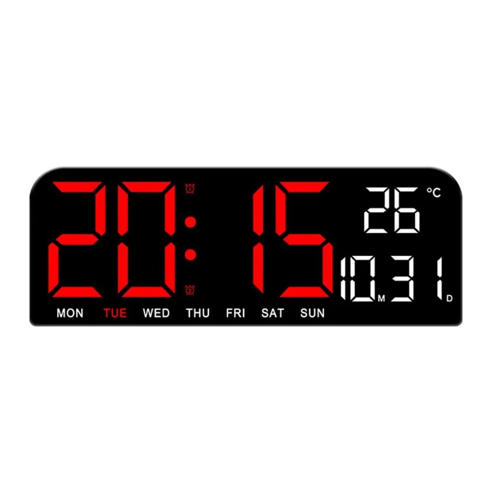 Brightness Adjustment LED Digital Wall Clock 12/24H Format Date Week Alarm Clock Auto-Dimmer Countdown Function