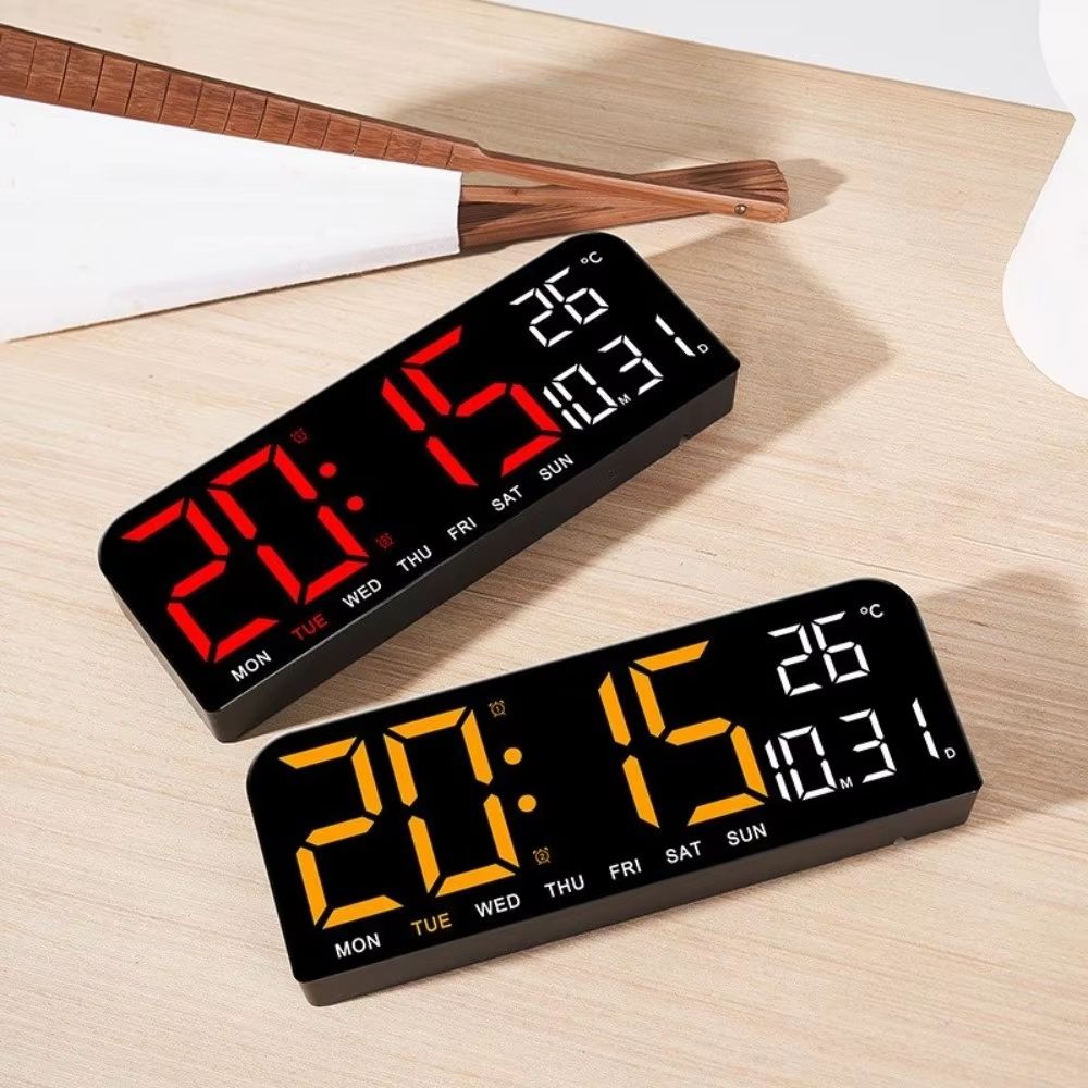 Brightness Adjustment LED Digital Wall Clock 12/24H Format Date Week Alarm Clock Auto-Dimmer Countdown Function
