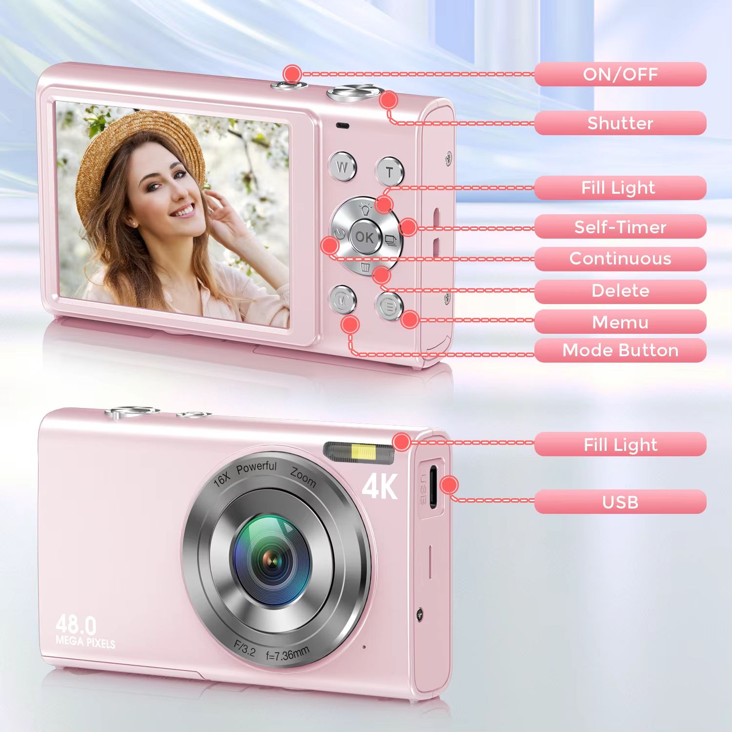 4K Digital Camera Autofocus Vlogging Camera HD 48MP with 2.8" Large Screen Camcorder Camera for Photography for Kid Adult
