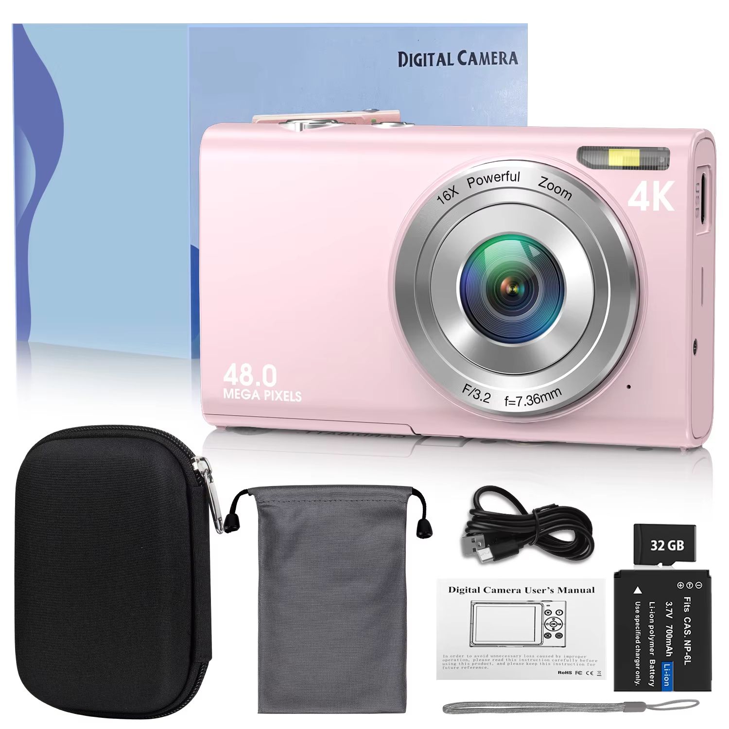 4K Digital Camera Autofocus Vlogging Camera HD 48MP with 2.8" Large Screen Camcorder Camera for Photography for Kid Adult
