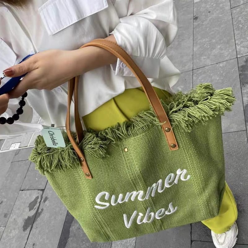 Large Capacity Ladies Canvas Tote bag Summer Vibes Beach Women Laptop Handbag travel vacation bag