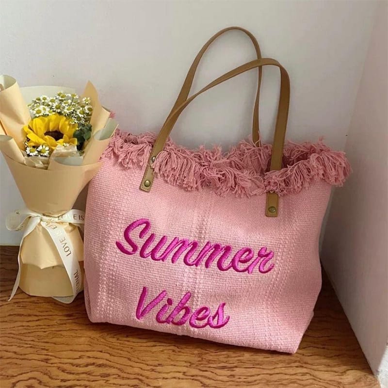 Large Capacity Ladies Canvas Tote bag Summer Vibes Beach Women Laptop Handbag travel vacation bag