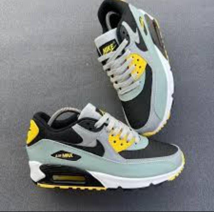 Stylish Fashion Pair Airmax Shoes, Batman.Color Way of Black, Gray, and Yellow in Most Print.