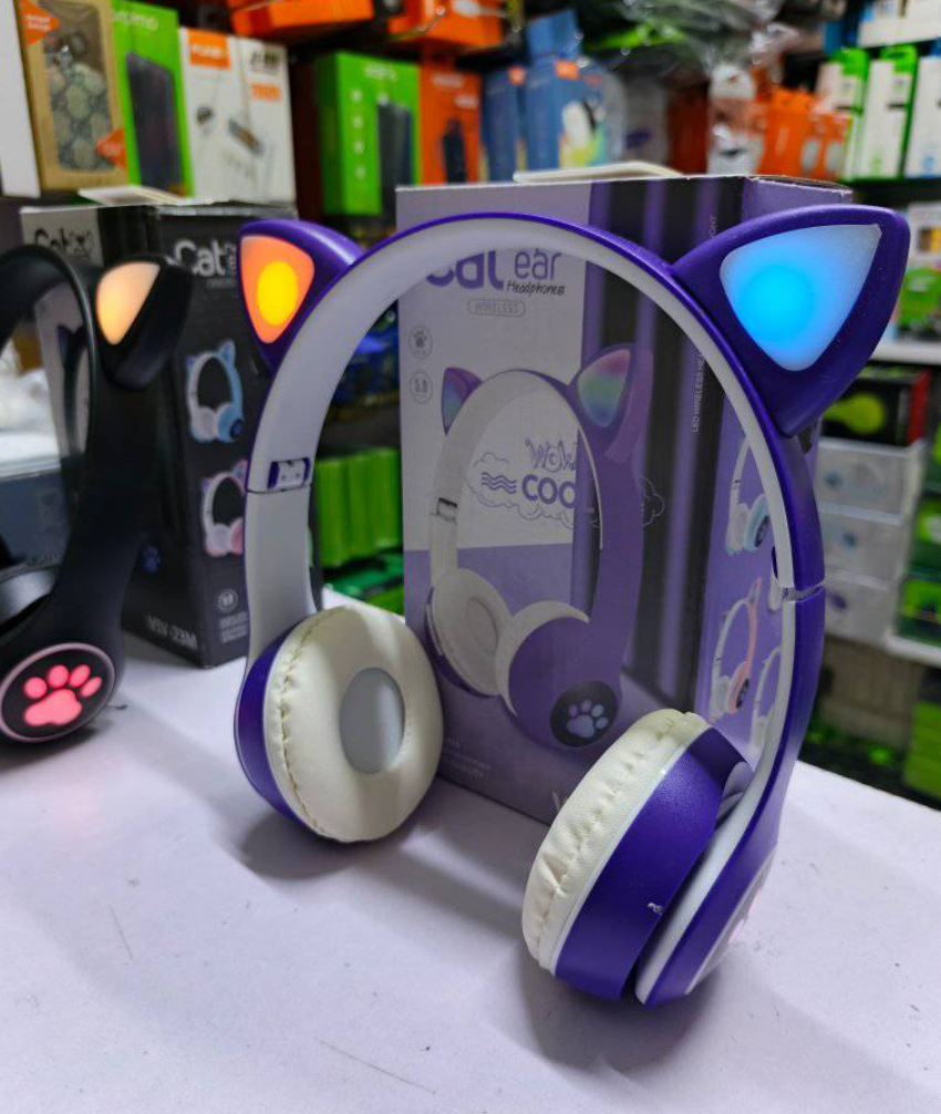 Headphones Flash Cute Cat Ears Wireless Game Headphones RGB LED Lighted Cat Ear headphones Noise-Canceling Over-Ear Headphones Foldable- Pink, Black, Purple, Light blue