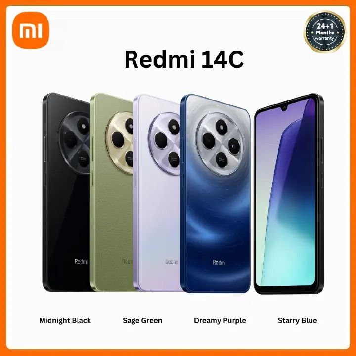 Redmi 14C Smart Phone 6GB RAM + 128GB Storage 4G Network Dual SIM 6.88 inch 120Hz LCD Screen 50MP Camera 18W Tpye-C Charging 5160mAh Battery Fingerprint&Face Smart Phones