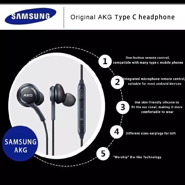 Type-C Wired Earphones with Mic | AKG Style | For Samsung Galaxy S22 S21 S20 Note 20 | Clear Sound | Hands-Free Calls