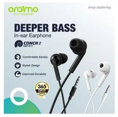 Oraimo Wired Earphones Wired Headphones 3.5mm Hands Free Earphones with Mic For Smart Phones.