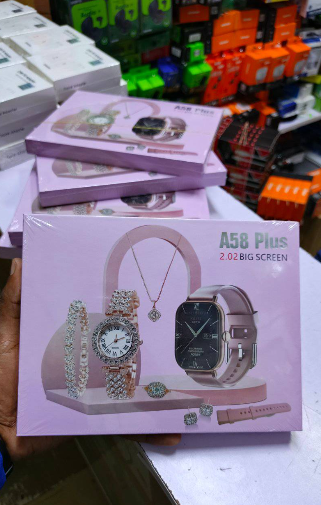 NEW Arrival A58 A58 Plus Smartwatch Gift Set, A Stylish And Affordable Combo Package . Plus Smart Watch Suit 8 In1Smart Watch Set for Women Fitness Tracker Ladies Christmas/Birthday Gift Box.RANDOM