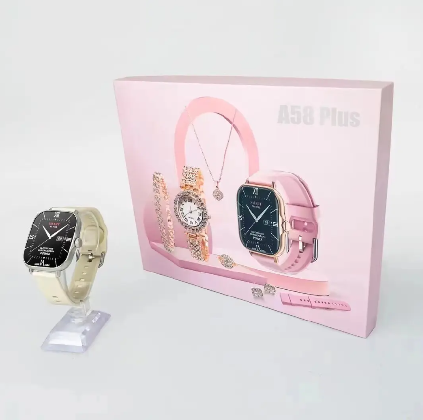 NEW Arrival A58 A58 Plus Smartwatch Gift Set, A Stylish And Affordable Combo Package . Plus Smart Watch Suit 8 In1Smart Watch Set for Women Fitness Tracker Ladies Christmas/Birthday Gift Box.RANDOM