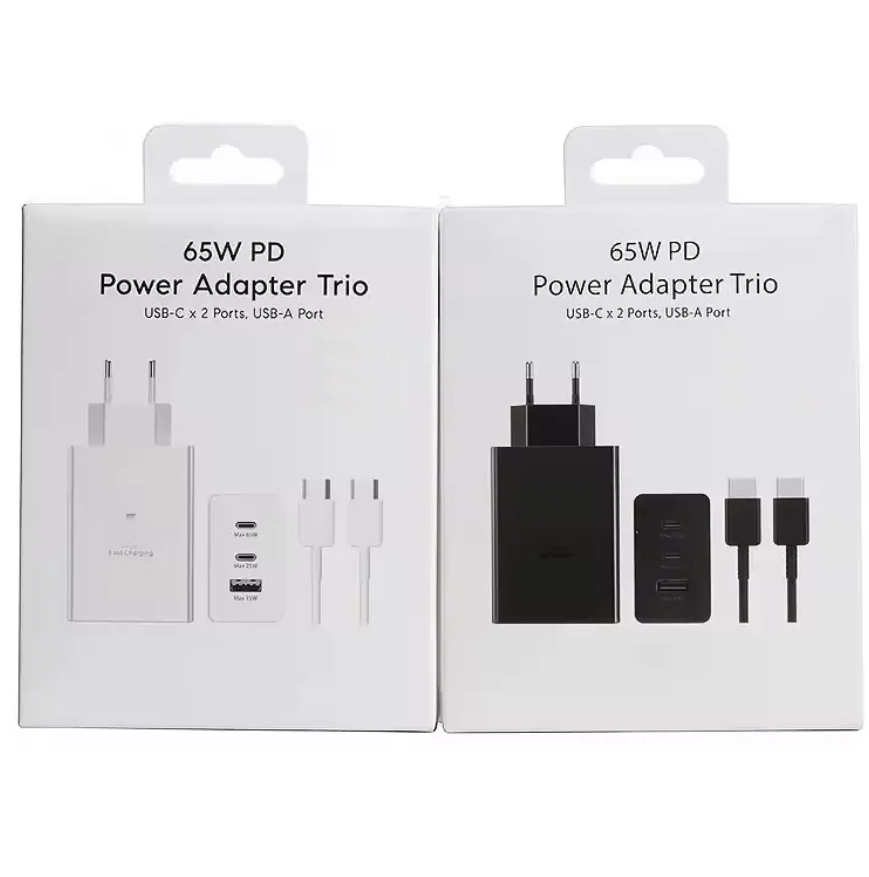 Samsung 65w Power Adapter Trio Super Fast Charger with 65w, 25w, 15w with Type-C To Type-C CableWall Plug USB Charger Type C Travel Charger Cable