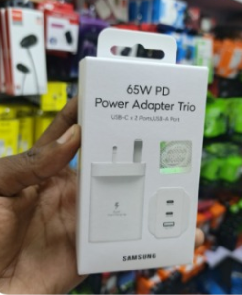 Samsung 65w Power Adapter Trio Super Fast Charger with 65w, 25w, 15w with Type-C To Type-C CableWall Plug USB Charger Type C Travel Charger Cable