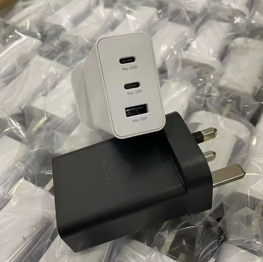 Samsung 65w Power Adapter Trio Super Fast Charger with 65w, 25w, 15w with Type-C To Type-C CableWall Plug USB Charger Type C Travel Charger Cable