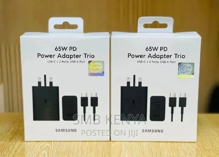 Samsung 65w Power Adapter Trio Super Fast Charger with 65w, 25w, 15w with Type-C To Type-C CableWall Plug USB Charger Type C Travel Charger Cable