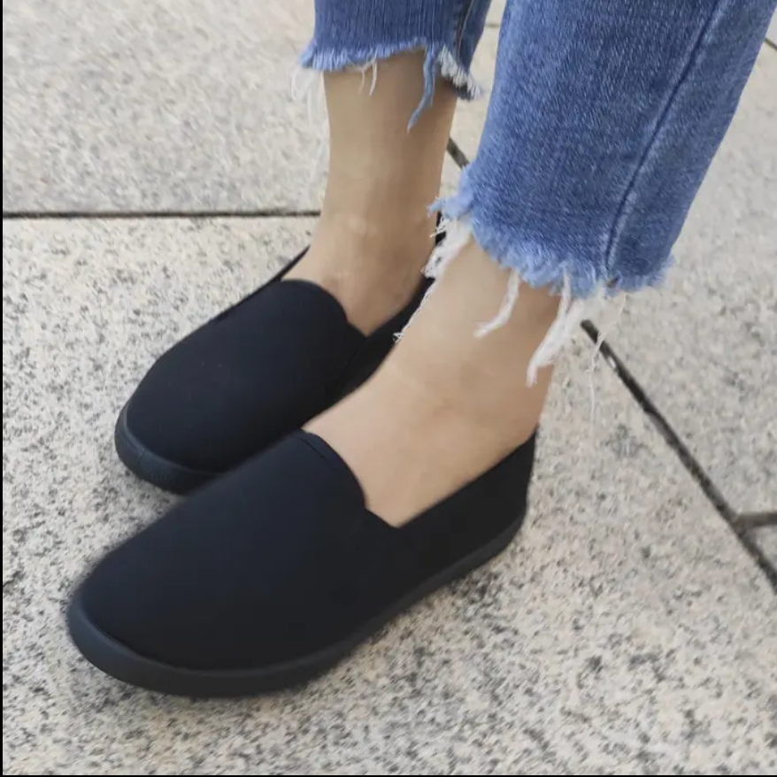 Women Shoes Ladies Rubber Shoes. Casual Black slip-on Canvas Sneakers, Ideal For Everyday Wear Ideal For Casual Wear, Walking, Travel, Light Outdoor Activity