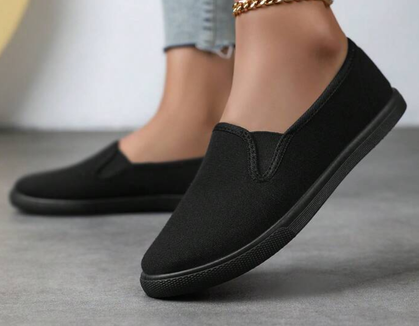 Women Shoes Ladies Rubber Shoes. Casual Black slip-on Canvas Sneakers, Ideal For Everyday Wear Ideal For Casual Wear, Walking, Travel, Light Outdoor Activity