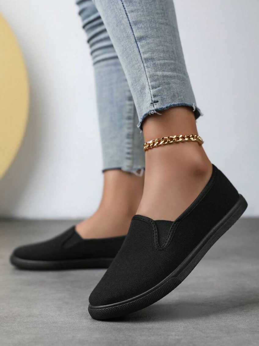 Women Shoes Ladies Rubber Shoes. Casual Black slip-on Canvas Sneakers, Ideal For Everyday Wear Ideal For Casual Wear, Walking, Travel, Light Outdoor Activity