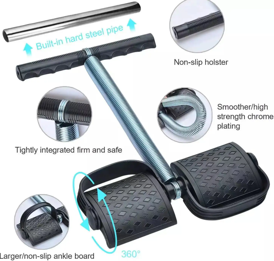 Elastic Tummy Trimmer Elastic Sit Up Pull Rope Pedal Resistance Band Powerful Spring Drawstring Tummy Trimmer Equipment Portable Home Gym with Elastic Bodybuilding Fitness Slimming Training