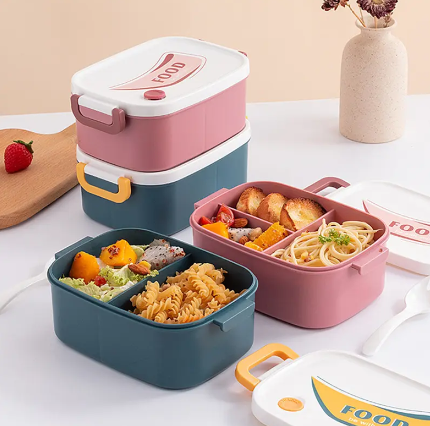 Plastic Lunch Box Cute Bento Box Food Container Perfect for Kids & Adults Microwave Safe 3 Compartments