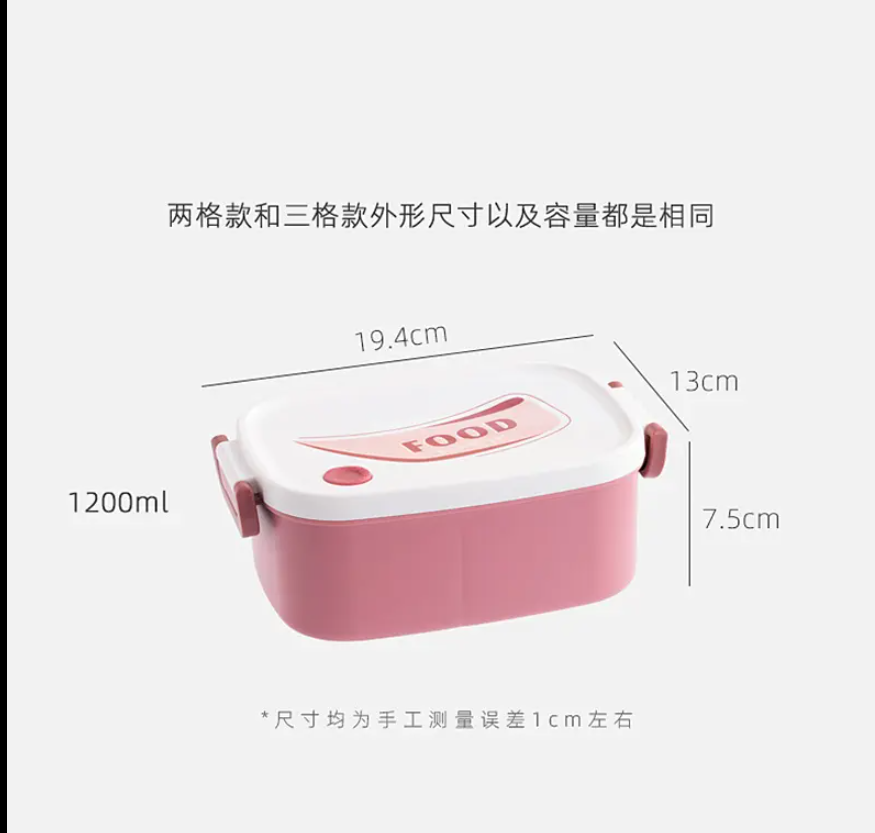 Plastic Lunch Box Cute Bento Box Food Container Perfect for Kids & Adults Microwave Safe 3 Compartments