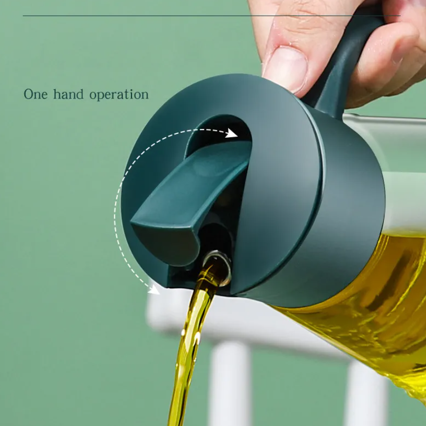 Kitchen Auto Flip Olive Oil Dispenser Bottle with Drip-Proof Spout and Non-slip Handle.  Glass Oil Dispenser Bottle – Non-Drip Autoflip Cooking Jar with Scale & Non-Slip Handle for Kitchen Use
