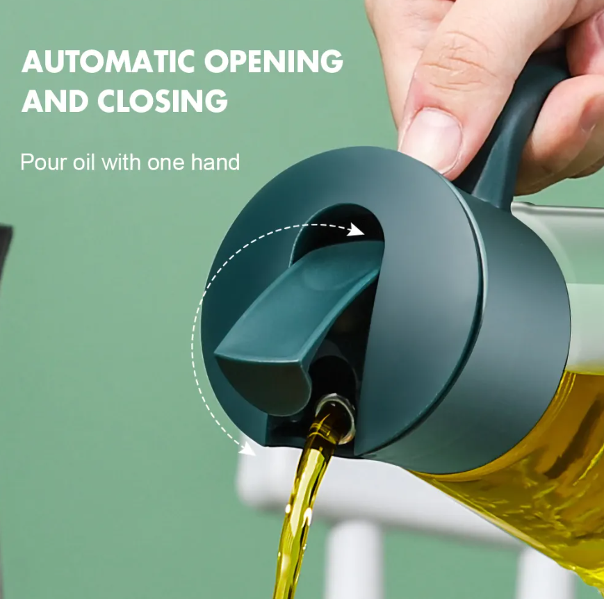 Kitchen Auto Flip Olive Oil Dispenser Bottle with Drip-Proof Spout and Non-slip Handle.  Glass Oil Dispenser Bottle – Non-Drip Autoflip Cooking Jar with Scale & Non-Slip Handle for Kitchen Use