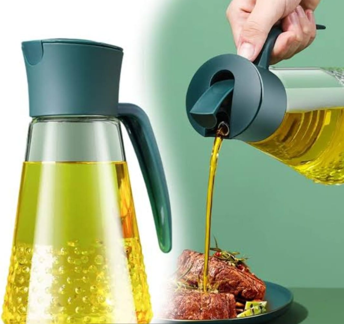 Kitchen Auto Flip Olive Oil Dispenser Bottle with Drip-Proof Spout and Non-slip Handle.  Glass Oil Dispenser Bottle – Non-Drip Autoflip Cooking Jar with Scale & Non-Slip Handle for Kitchen Use