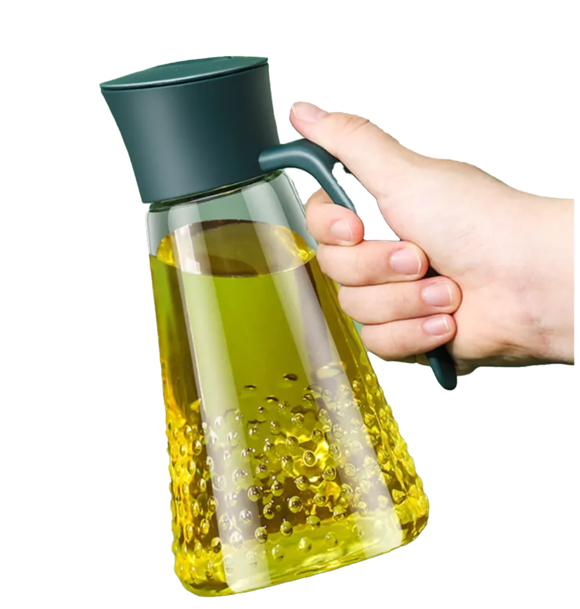 Kitchen Auto Flip Olive Oil Dispenser Bottle with Drip-Proof Spout and Non-slip Handle.  Glass Oil Dispenser Bottle – Non-Drip Autoflip Cooking Jar with Scale & Non-Slip Handle for Kitchen Use
