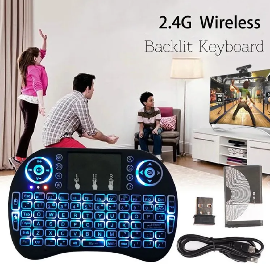 Colorful Backlit Mini Keyboard I8 Wireless keyboard Remote Control for For Android TV Box PC Black With Backlit