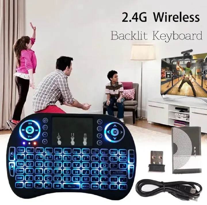Colorful Backlit Mini Keyboard I8 Wireless keyboard Remote Control for For Android TV Box PC Black With Backlit