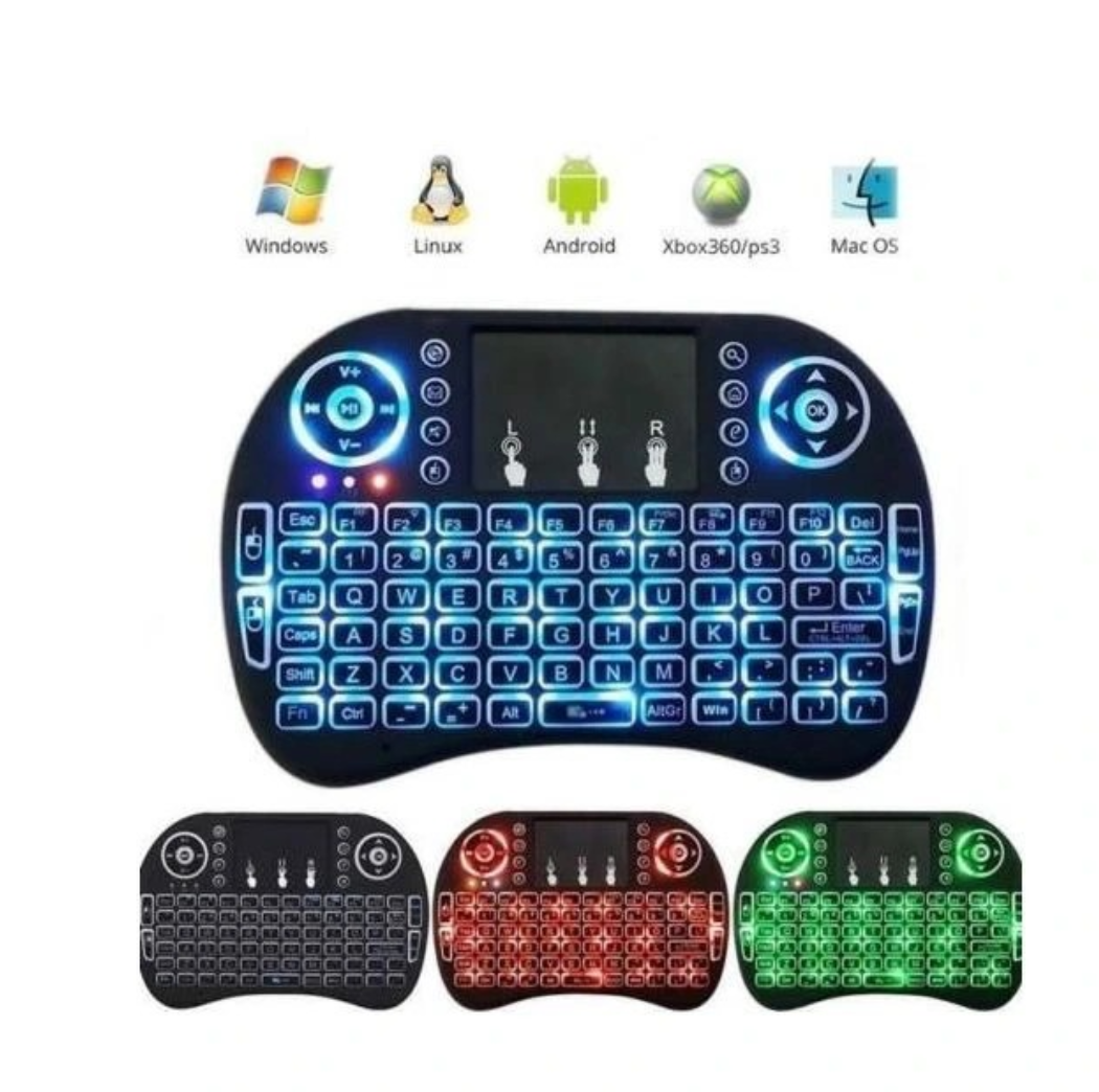 Colorful Backlit Mini Keyboard I8 Wireless keyboard Remote Control for For Android TV Box PC Black With Backlit